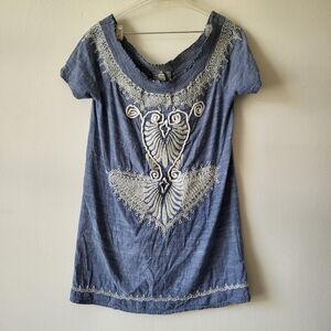 Isato Anthropologie blue chambray dress rope piping detail XS